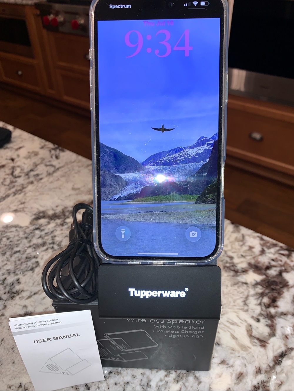 TUPPERWARE BLUETOOTH WIRELESS SPEAKER, PHONE CHARGER, LIGHT UP NEW IN BOX